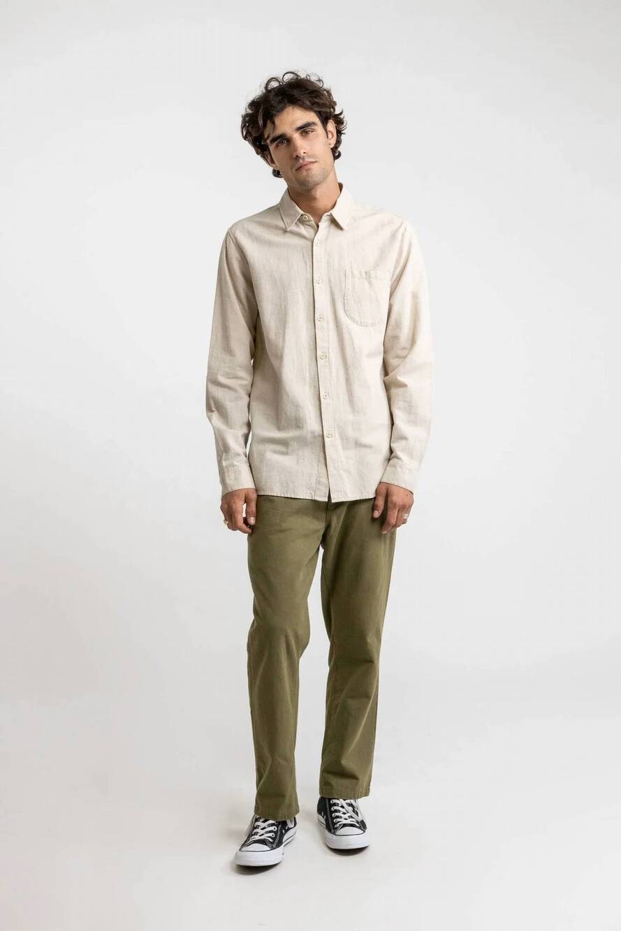 NEW RHYTHM. classic linen long sleeve shirt in sand